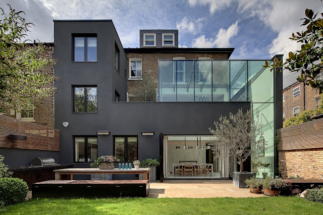 Picture of modern house addition as seen from the backyard