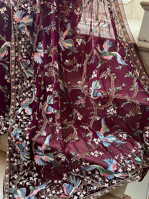 Wine Elegance: The Artistry of Hand-Embroidered Parsi Gara Sarees