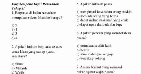 Koleksi Kuiz Sempena Ihya Ramadhan Koleksi Bahan Bantu Belajar Bbm