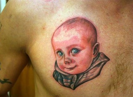 tattoo baby. Ugly aby with scary eyes