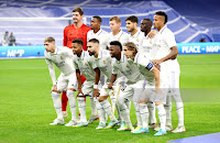 REAL MADRID C. F. Temporada 2022-23. Courtois, Alaba, Kroos, Marco Asensio, Mendy, Éder Militão. Fede Valverde, Rodrygo, Carvajal, Vinicius y Luka Modrić. REAL MADRID C. F. 5 CELTIC F. C. Miércoles 02/11/2022, 18:45 horas. Liga de Campeones de la UEFA, fase de grupos, Grupo F, jornada 6. Madrid, España, estadio Santiago Bernabéu: 52.511 espectadores. GOLES: 1-0; 6’, Modrić, de penalti. 2-0: 21’, Rodrygo, de penalti. 3-0: 51’, Marco Asensio. 4-0: 61’, Vinicius. 5-0: 71’, Fede Valverde. 5-1: 84’, Jota.