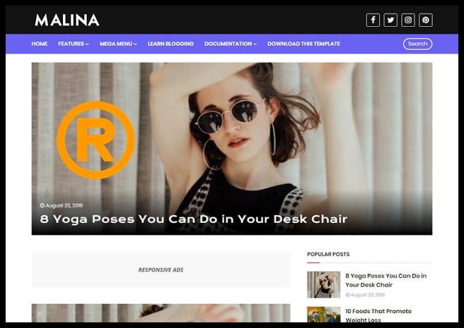 Malina Premium Blogger Template  Download - Responsive Blogger Template