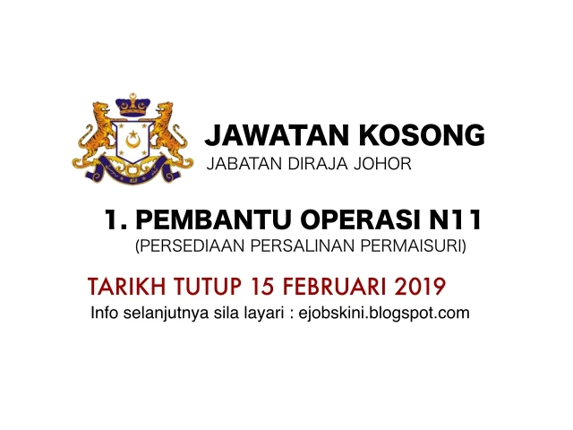 Jawatan Kosong Jabatan Diraja Johor Februari 2019