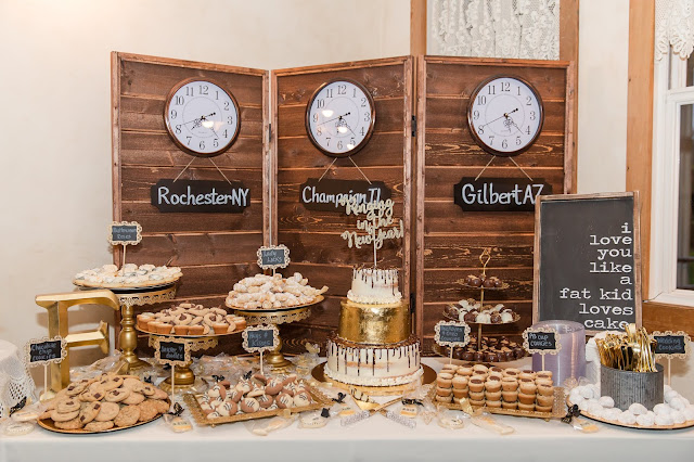 Shenandoah Mill Wedding New Year's Eve Dessert and Cake Table by Micah Carling Photography