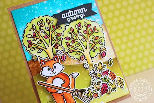 Sunny Studio Stamps: Fall Leaves Slider Card by Eloise Blue (using Woodsy Creatures,Harvest Happiness, Halloween Cuties, Summer Picnic & Backyard Bugs)