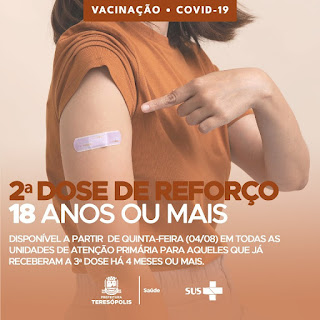 Teresópolis inicia aplicação da 2ª dose de reforço contra a Covid-19 na população acima de 18 anos, nesta quinta-feira (4)