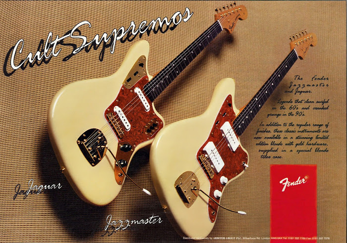 Fender advert for Cult Supremos - Jaguar and Jazzmaster - 1994