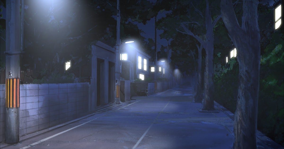 Anime Landscape: Dark anime street at night background