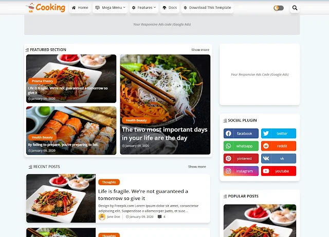 Bố cục template cooking