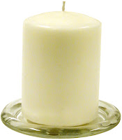 KARMA SENSES Pillar Candle on glass candle plate. The humble candle. Not just a source of light.