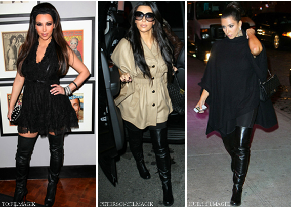 Kim strutting her stuff in leather thigh highs