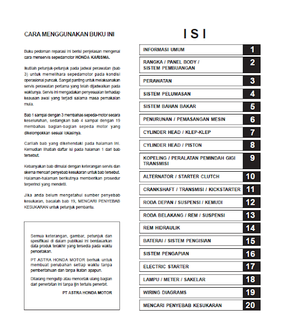 Buku Manual Honda Karisma - BUKU MANUAL