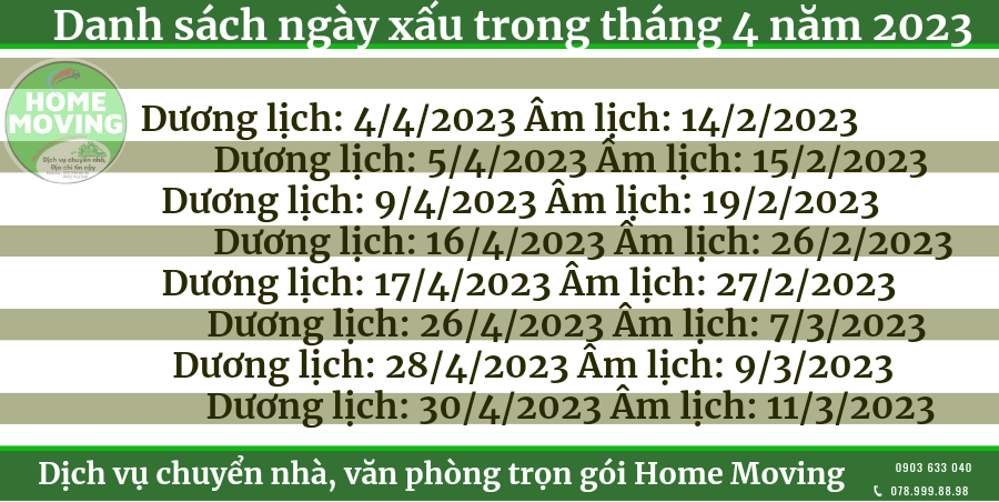 Danh sách ngày xấu chuyển nhà vào tháng 4 năm 2023