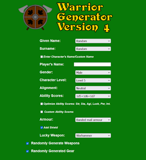 Dungeon Crawl Classics Warrior Character Generator Version 4