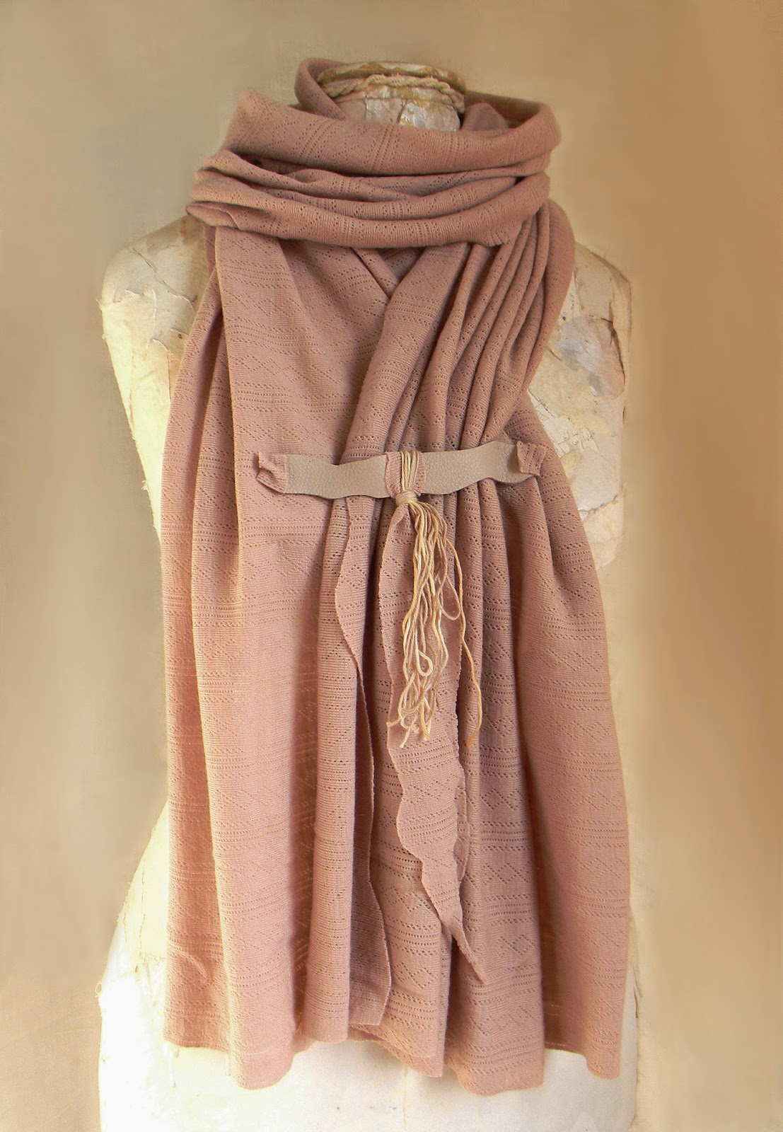 Eco Chic Wide Neckwear Shawl, Woodland and Rustic Chic Poncho with Leather Strap Lanyard and Organic Cotton Cords