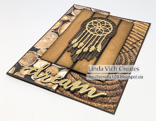 Linda Vich Creates: Follow Your Dreams Joy Fold Card. Wood Textures DSP and gold foil work together to create a stunning dreamcatcher focal point on this joy fold card.