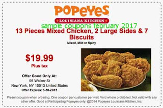 free Popeyes Chicken coupons february 2017