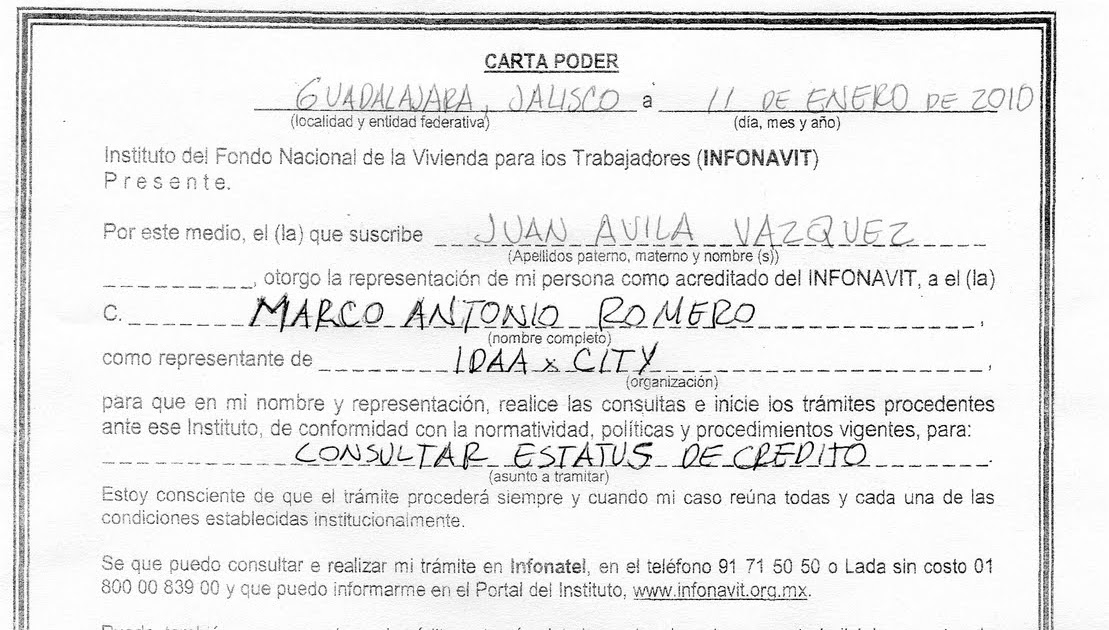 Marccuz recompra infonavit: CARTA PODER