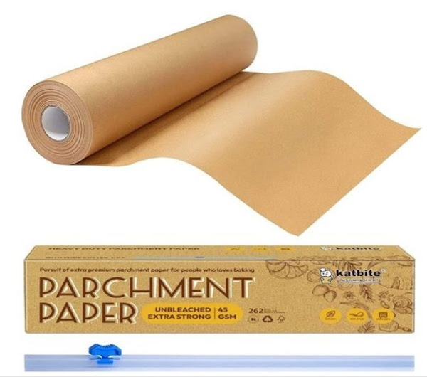Image: Katbite Unbleached Parchment Paper Roll with Slide Cutter for Baking