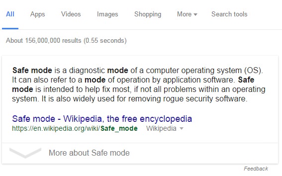 Safe mode definition from Google