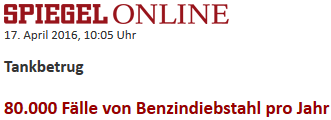 80.000 mal pro Jahr Benzindiebstahl in der BRD