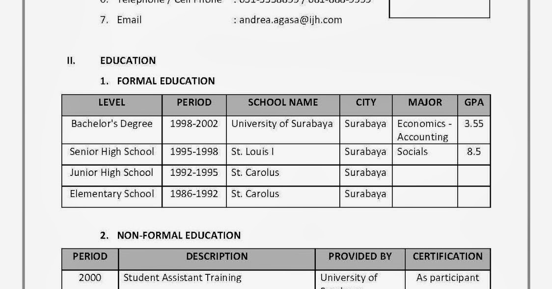 Contoh CV Curriculum Vitae « Contoh Surat Untuk