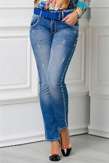  Jeans Daya albastri si cusaturi colorate ieftini