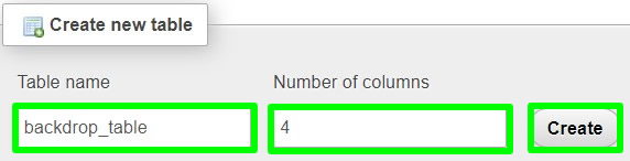 naming and creating backdrop database table localhost