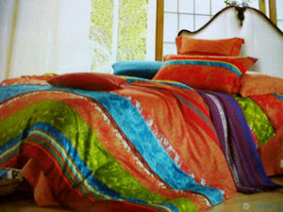 Sprei Motif Salur Hijau Biru Orange