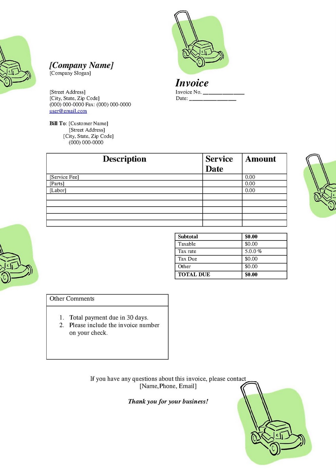 Landscaping Invoice Template Free