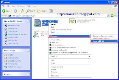 Hướng dẫn sử dụng Dropbox để lưu trữ File Javarscrip cho Web blog - http://namkna.blogspot.com/