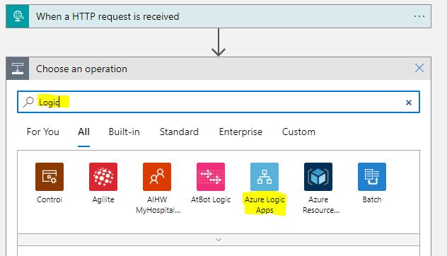 Add logic app Action in logic app