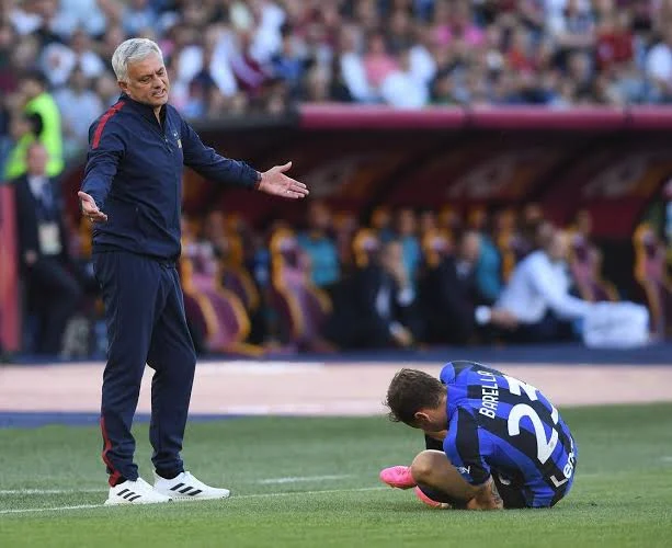 ‘What the f*** are you doing’ – Roma boss Jose Mourinho leaves technical area to berate Nicollo Barella