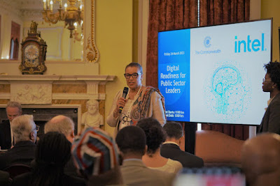 Source: Commonwealth Secretariat. Patricia Scotland addresses the audience at the launch of a digital learning platform by the Commonwealth and Intel.