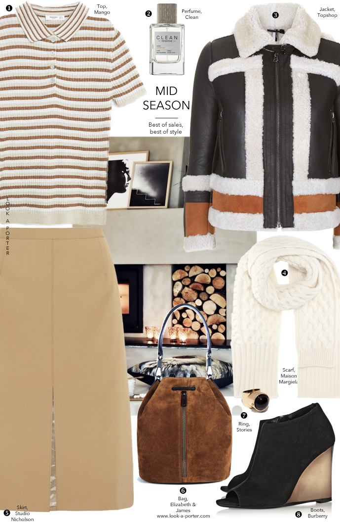 Casual, camel & black outfit idea styled with season sales and transition pieces via www.look-a-porter.com