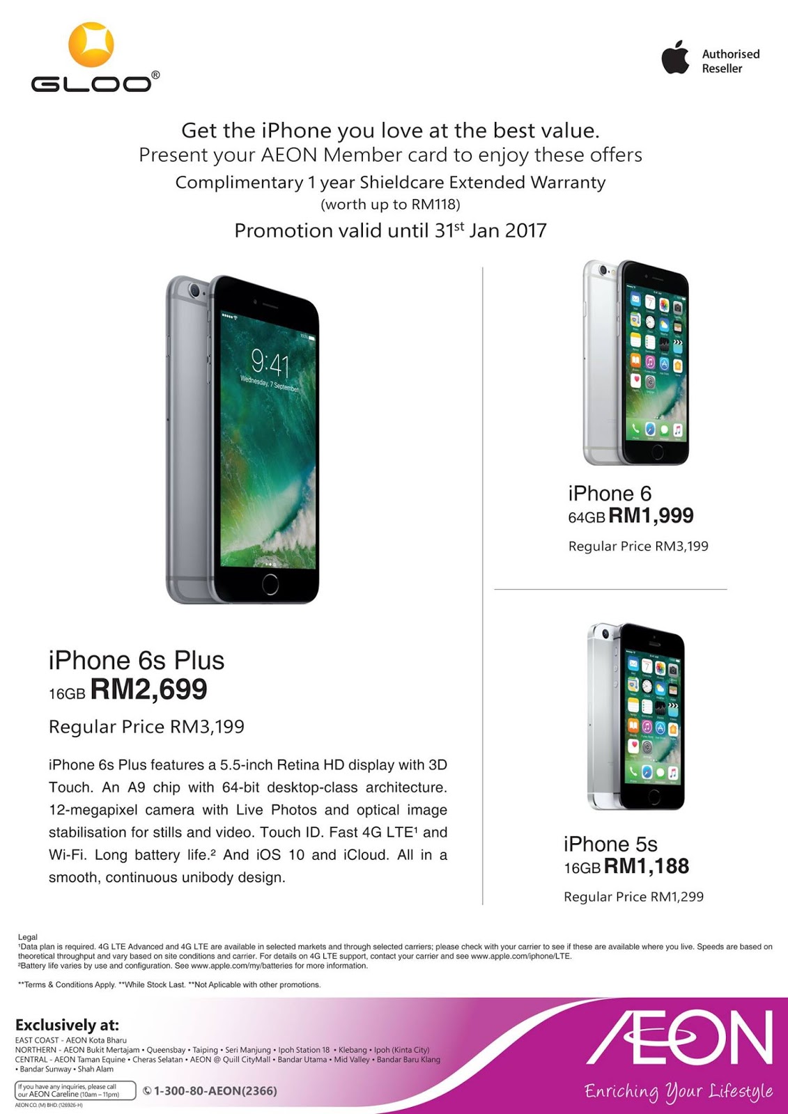 AEON Member iPhone 6s Plus, 6 & 5s Discount Price & Free 