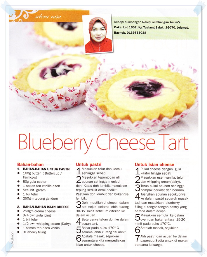 Resepi blueberry cheese tart sukatan cawan