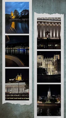 Collage of pictures taken after dark on our Saone River cruise in Lyon