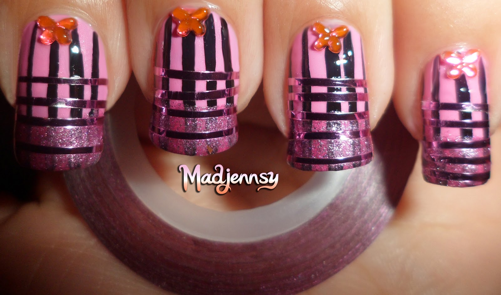 Pink Striped Nails - Striping Tape Nail Art BornPrettyStore.com Review ...