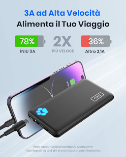 INIU Power Bank 10000mAh: Ultra Sottile, Leggero e Veloce per iPhone, Samsung, Huawei e iPad
