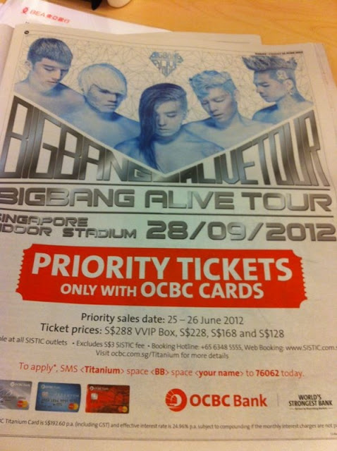 Big Bang Alive Tour Concert Singapore 2012: Ticket Prices 