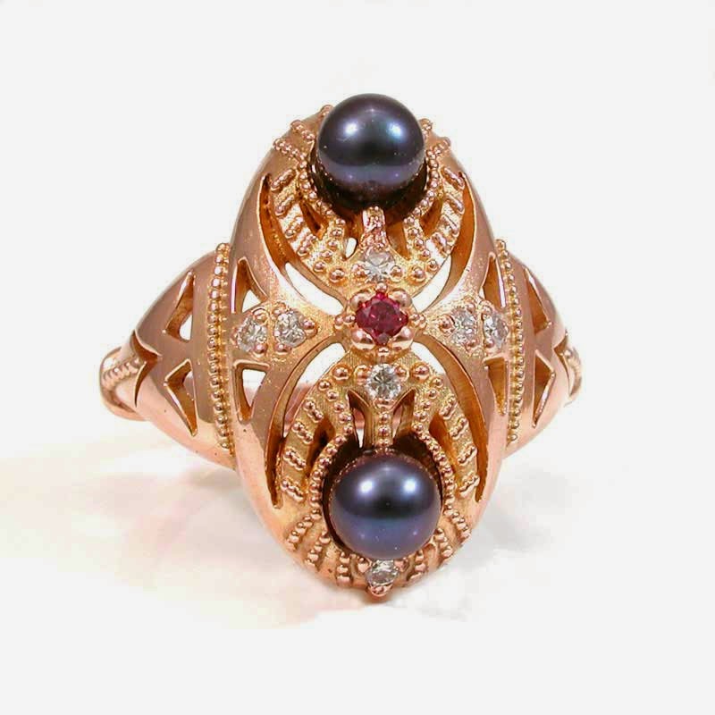 rose gold rings with pearls black