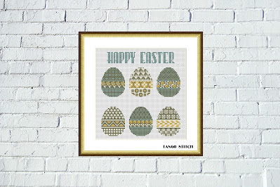 Happy Easter greeting cross stitch pattern