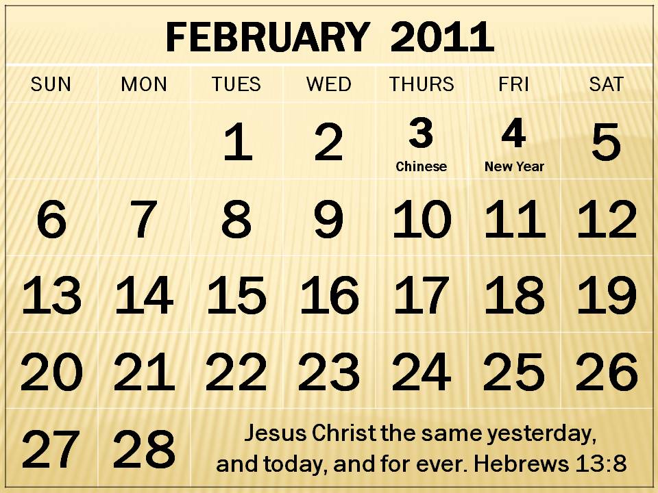 february 2011 calendar of holidays & events: printable february february