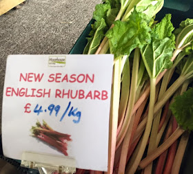 New season rhubarb for sale from Moorhouse Farm Shop Stannington, near Morpeth, Northumberland