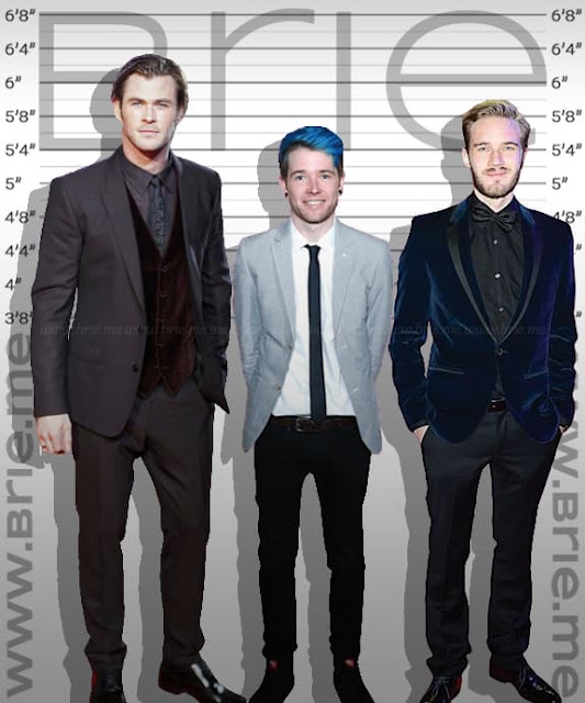 DanTDM standing with Chris Hemsworth and PewDiePie