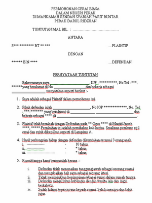 Contoh Surat Gugatan Cerai Pada Pengadilan Agama  Share 