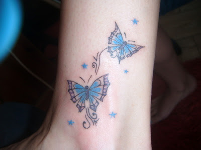 Cute butterfly and stars ankle tattoo for moms.