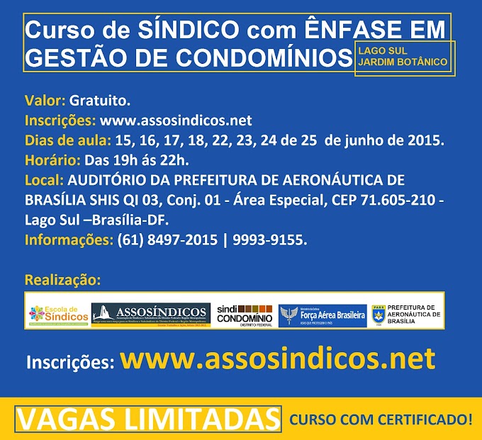 Curso de Síndico com Ênfase em Gestão de Condomínios no Lago Sul e Jardim Botâncio