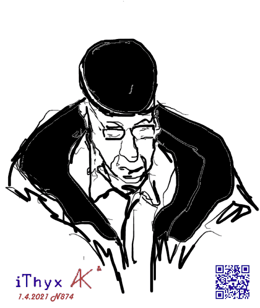 Старик-еврей в чёрной кепке и расстёгнутой одежде . Цифровой  набросок нарисован Андреем Бондаренко #iThyx_AK, . Автор рисунка: художник #iThyx